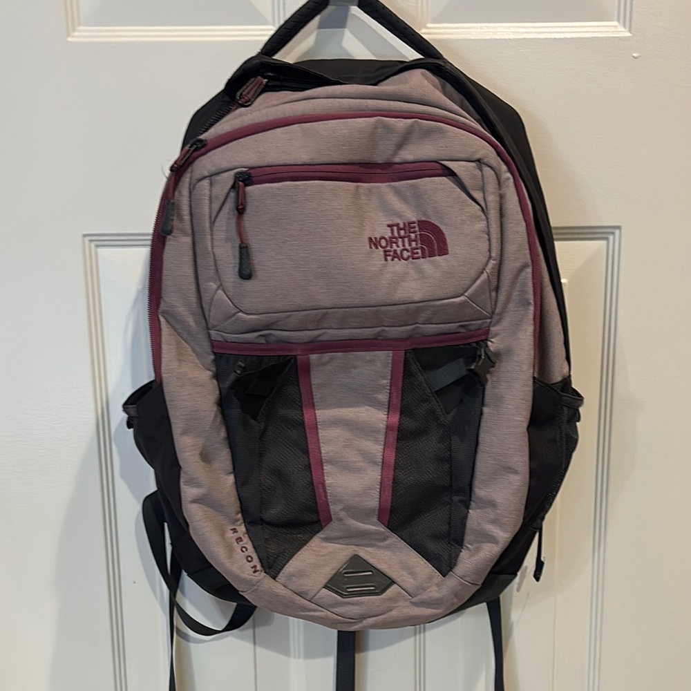 The North Face Recon Light Purple and Grey Backpack with Adjustable Straps